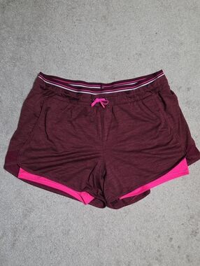 Reebok Maroon Athletic Shorts with Pink Trim